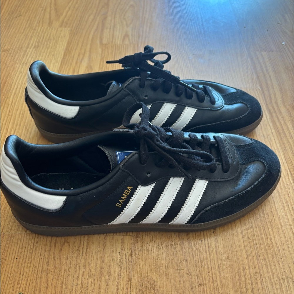 adidas Black Leather Samba Sneakers with White Stripes